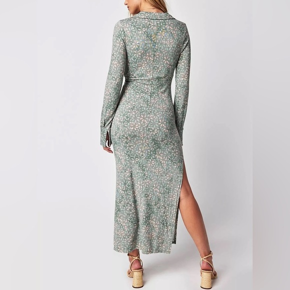 Free People Shayla Floral Long Sleeve Wrap Midi Dress Size S - Mint Combo - NWT - Picture 16 of 16
